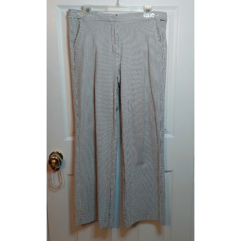 Isaac Mizrahi Grey White Railroad Striped Wide Leg Pants Mid Rise Size 12